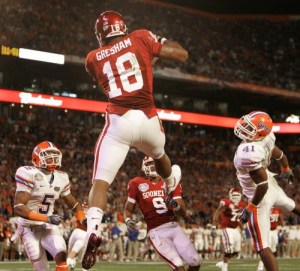 Gresham showed his athleticism with this TD catch in the BCS title game against Florida 